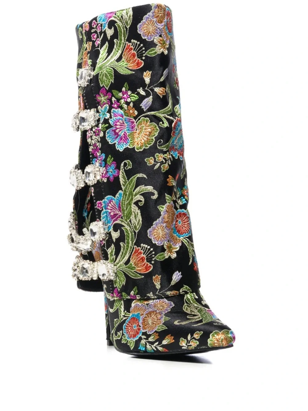 Azalea Wang Tilley Floral Print Foldover Bootie w/ Gemstone Detail